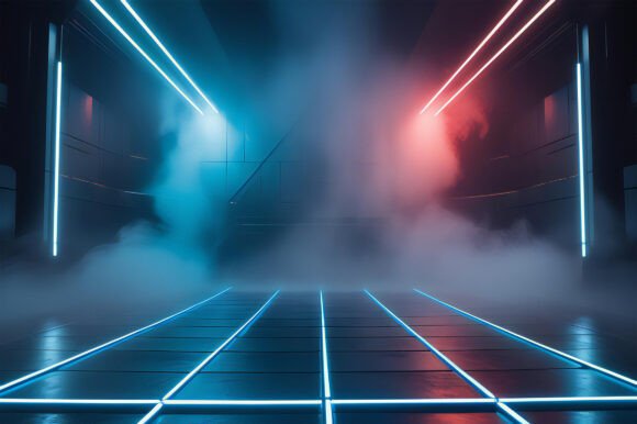A Blue and Red Lights in a Room: A Versatile Background for Creative Projects