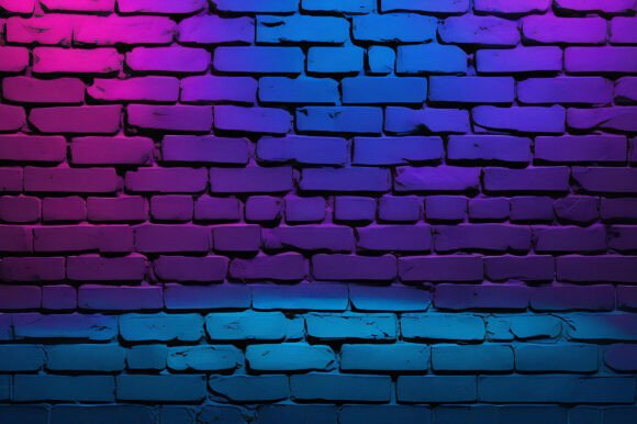 A Brick Wall with Blue and Purple Lights