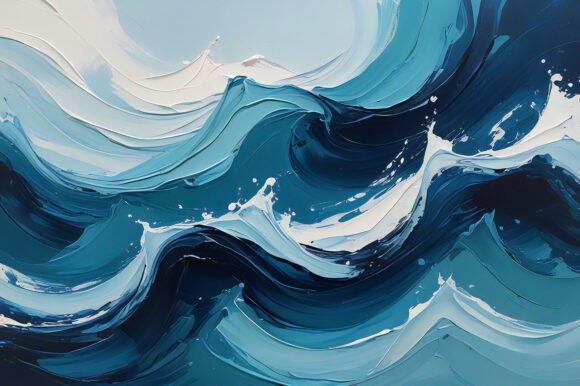 A Painting of Waves in Blue and White