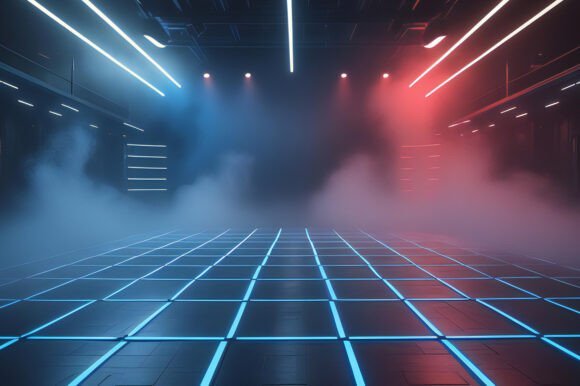 A Room with Blue and Red Lights