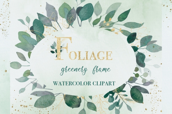 Green and Gold Leaves Watercolor Clipart