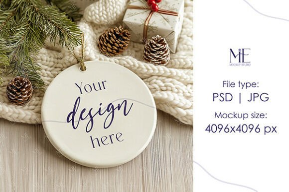 Round Ceramic Tree Ornaments Mockup PSD